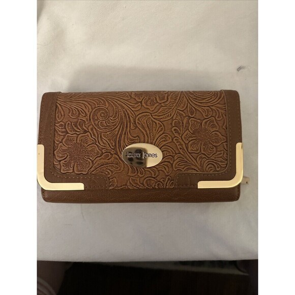 Laura Jones Tan Embossed Purse Wallet New NWT 15cm x 10cm - Picture 1 of 4